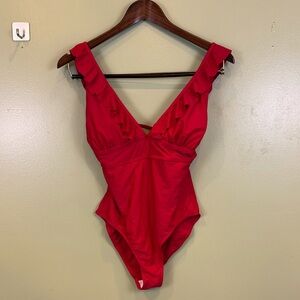 Red Ruffled One-Piece Swimsuit S